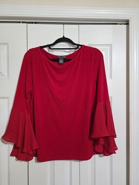 Chelsea & Theodore Red Layered Bell Sleeve Blouse